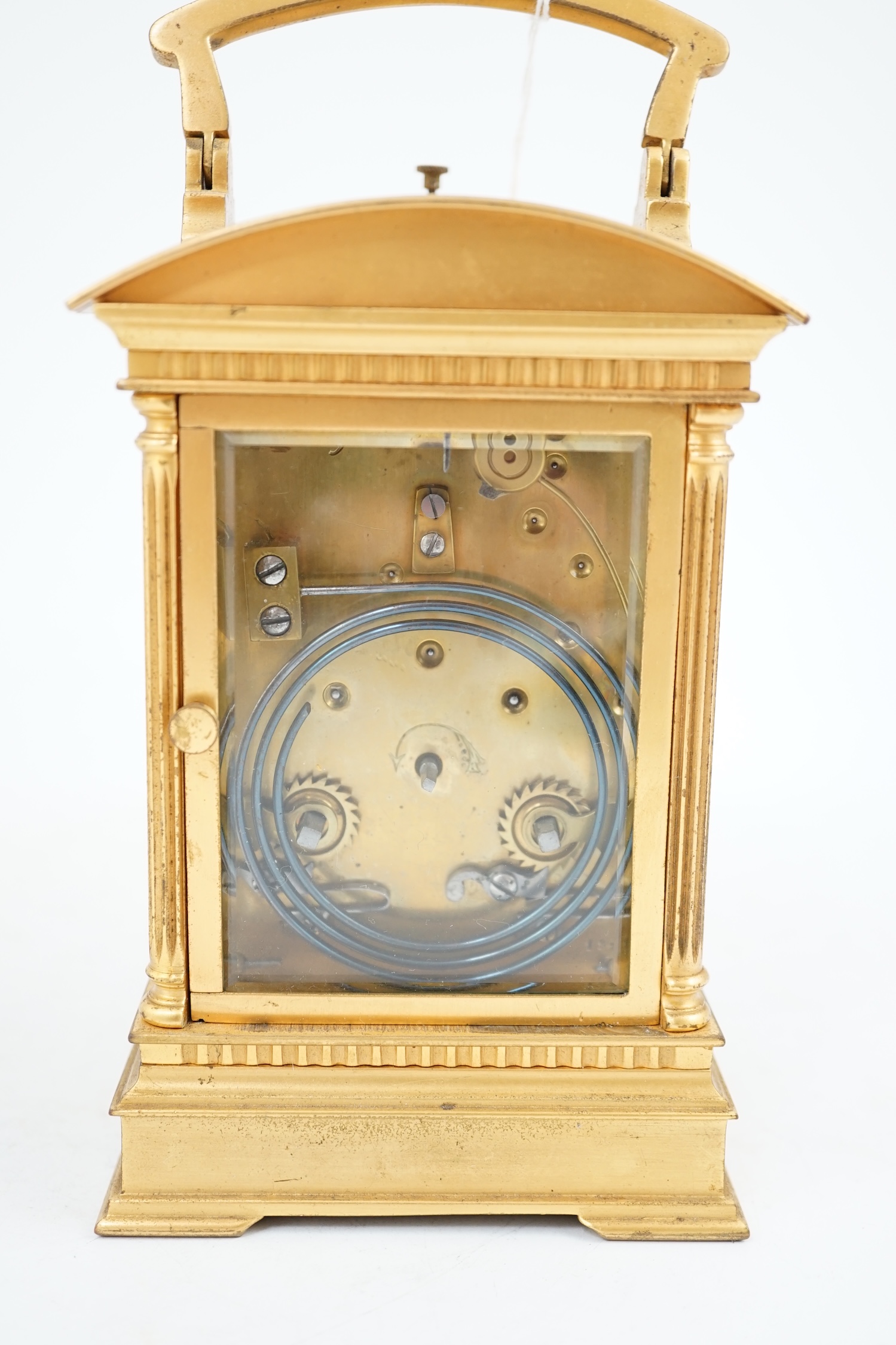 An early 20th century French ormolu hour repeating carriage clock